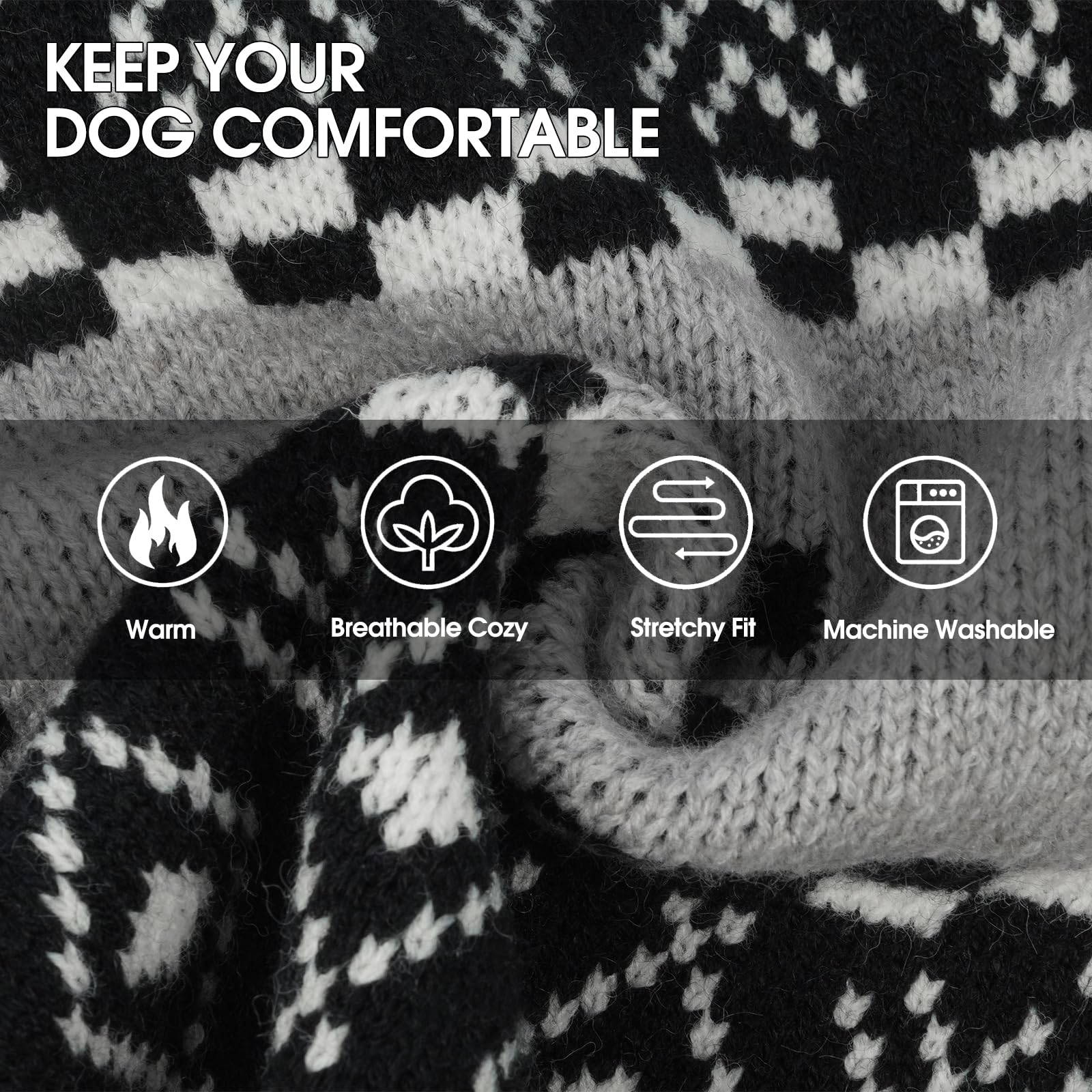 IECOii Great Dane Sweater close-up-knit durable acrylic and flexible fabric.