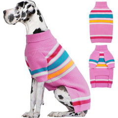 IECOii pink striped dog sweater front view for warm, stylish large dogs.