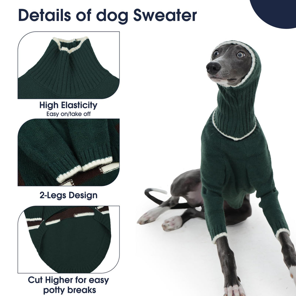 IECOii Sighthound sweater hood detail green demonstrates cozy hood for calmer walks