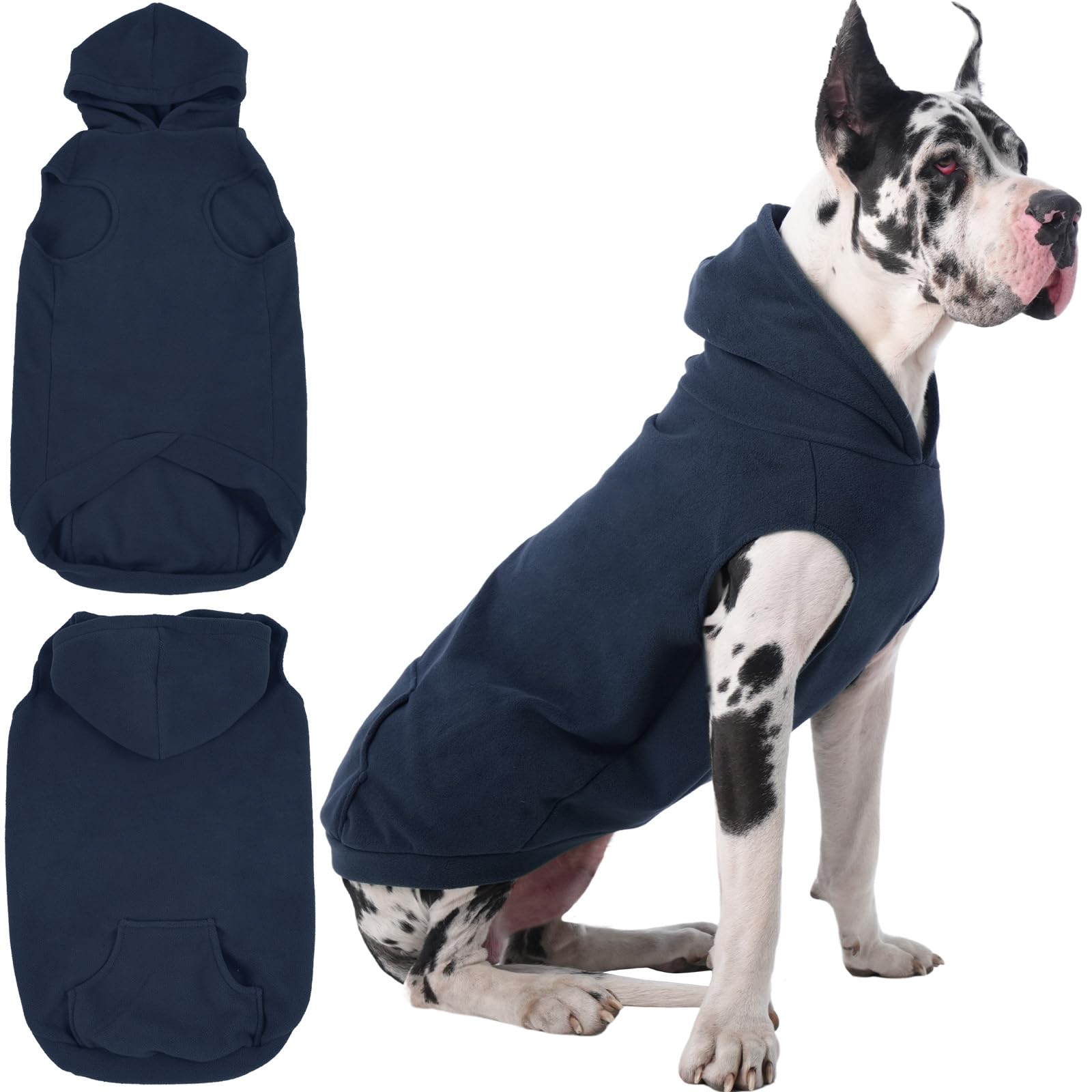 IECOii Warm Dog Hoodie 4XL front view in blue provides cozy warmth for giant breeds