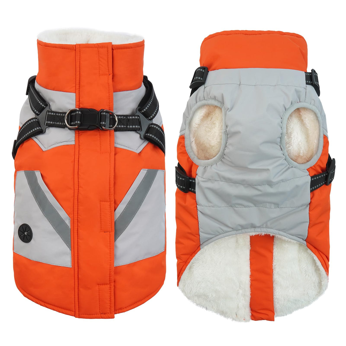 IECOii warm small dog coat front zip orange for easy on-off during chilly walks