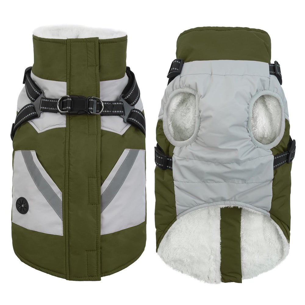 IECOii warm small-dog-coat green back view with zip closure for easy on/off