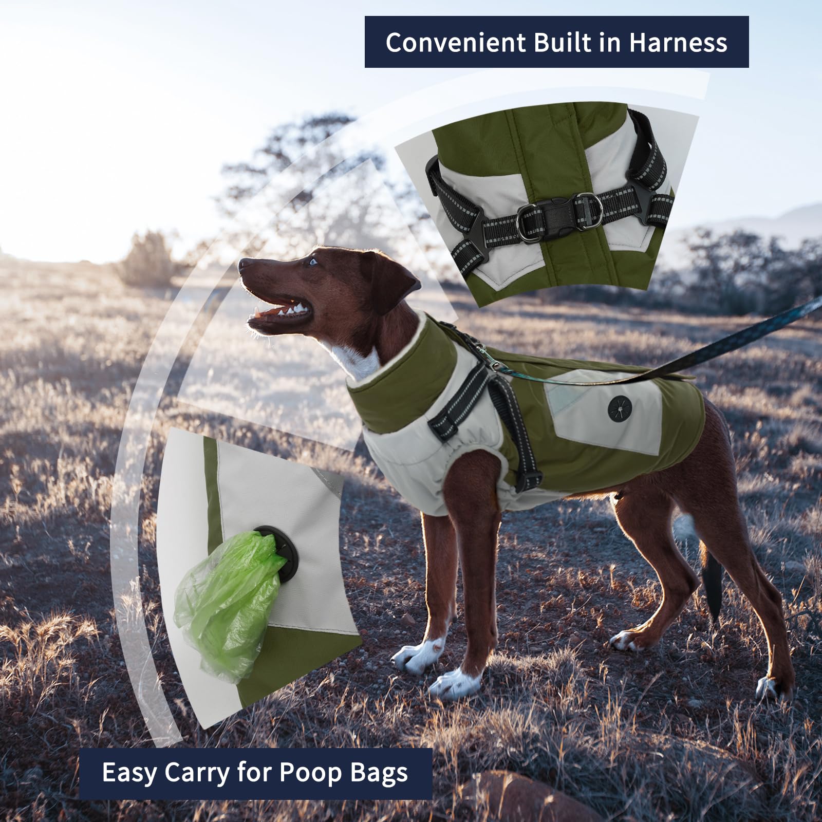 IECOii warm small-dog-coat green side view showing adjustable fit
