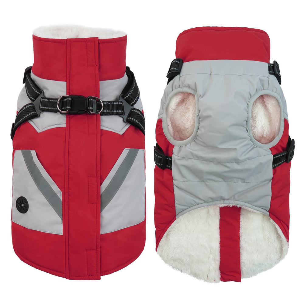 IECOii Warm Zip Dog Jacket front view highlights reflective trim for night visibility