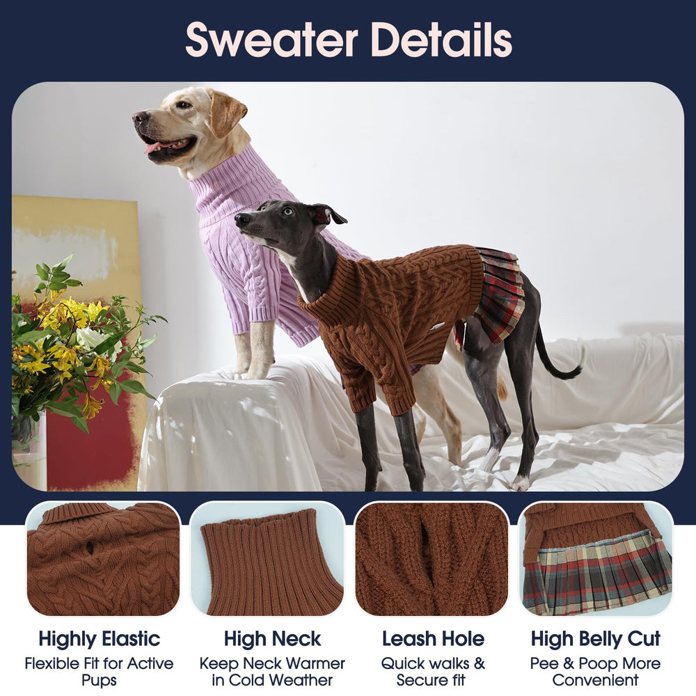IECOii XL dog sweater dress high neck turtleneck for warmth