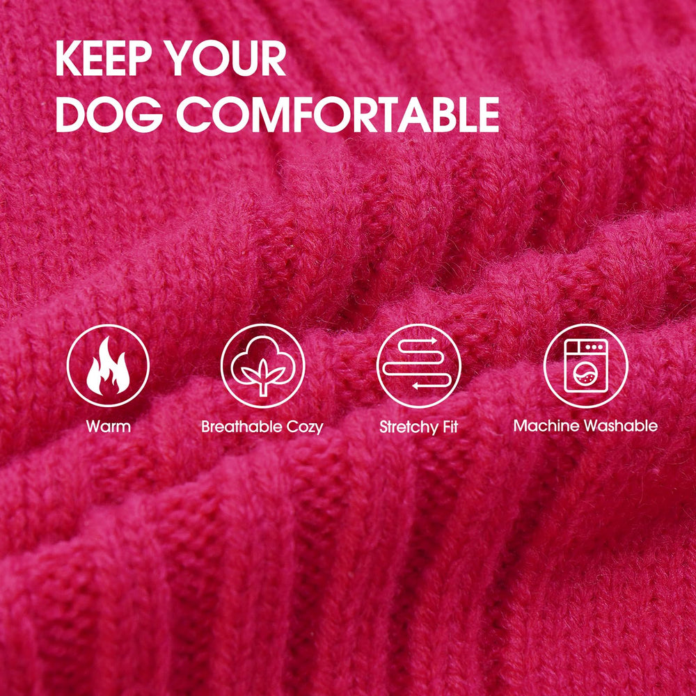 IECOii XL Dog Sweater rose red back view showing snug fit and warmth