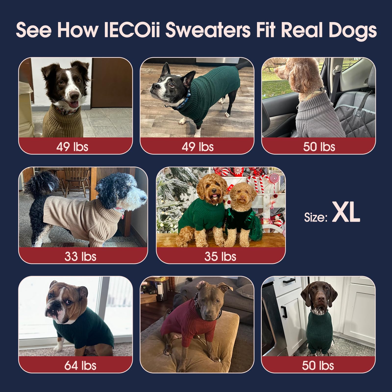 IECOii XL Dog Sweater turtleneck detail provides neck protection on chilly days