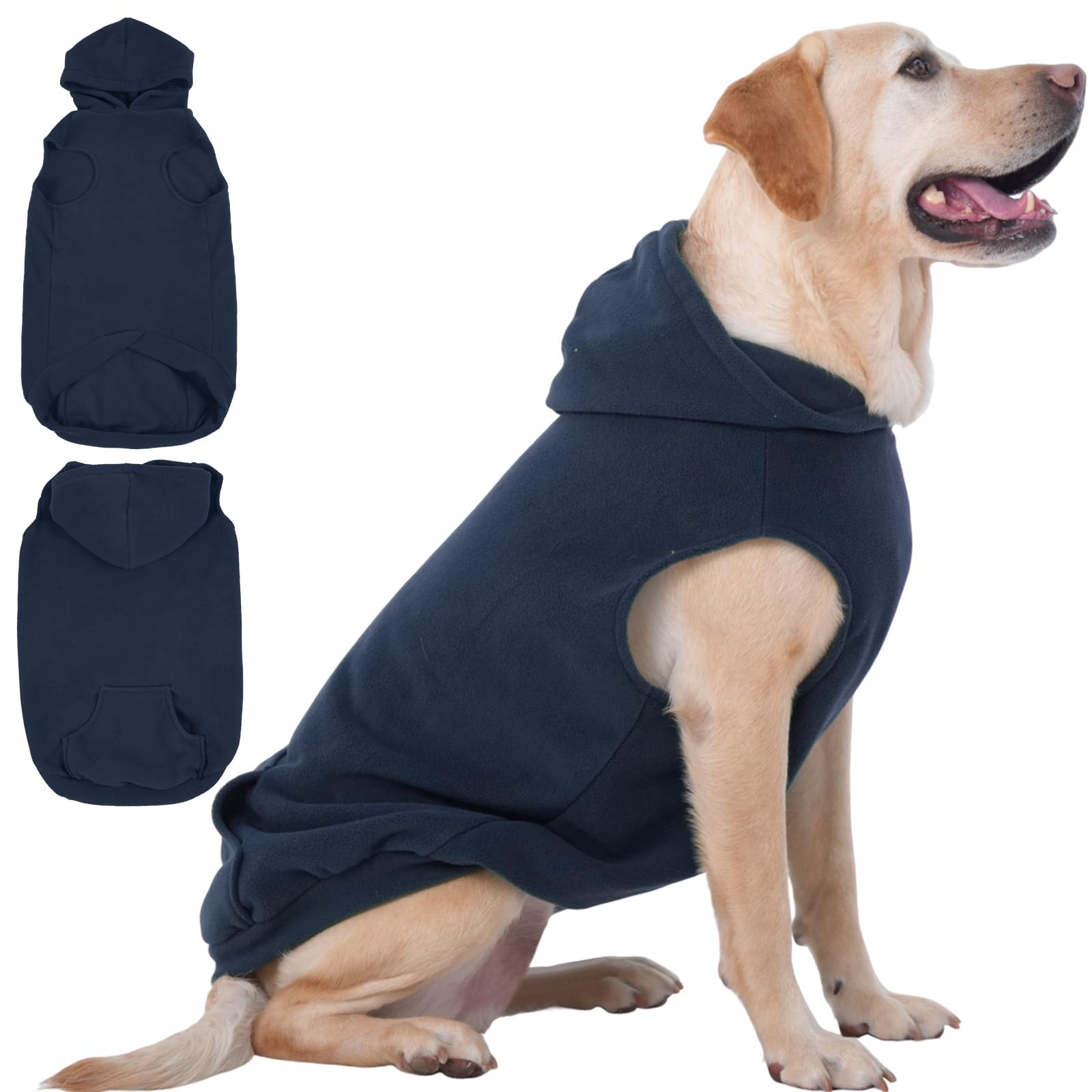 IECOii XXL Dog Hoodie front view demonstrates plush fleece warmth for large dogs.