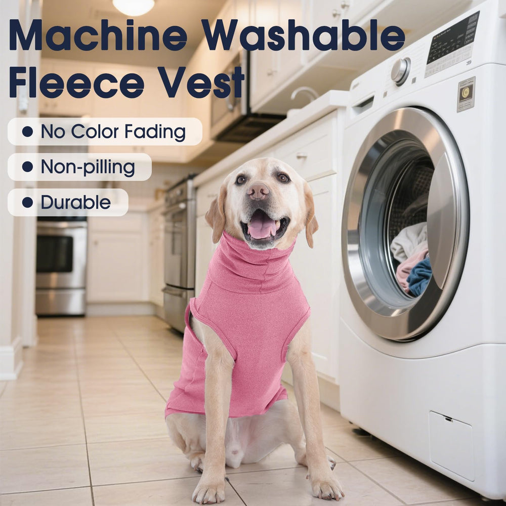 IECOii XXL dog sweater pink care-wash illustrates machine washable anti-pilling performance.