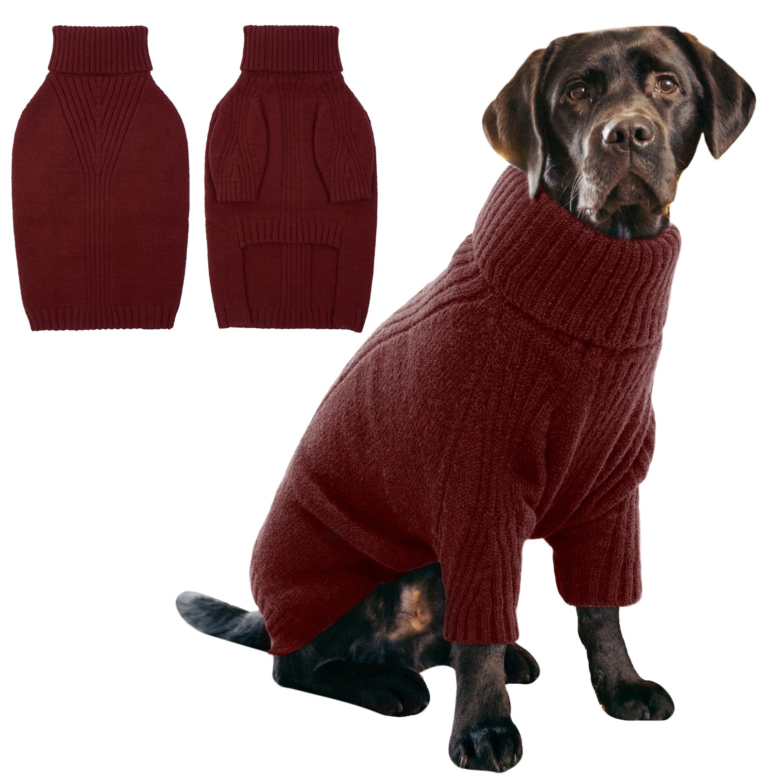 IECOii XXL dog sweater front view in burgundy keeps large dogs warm.