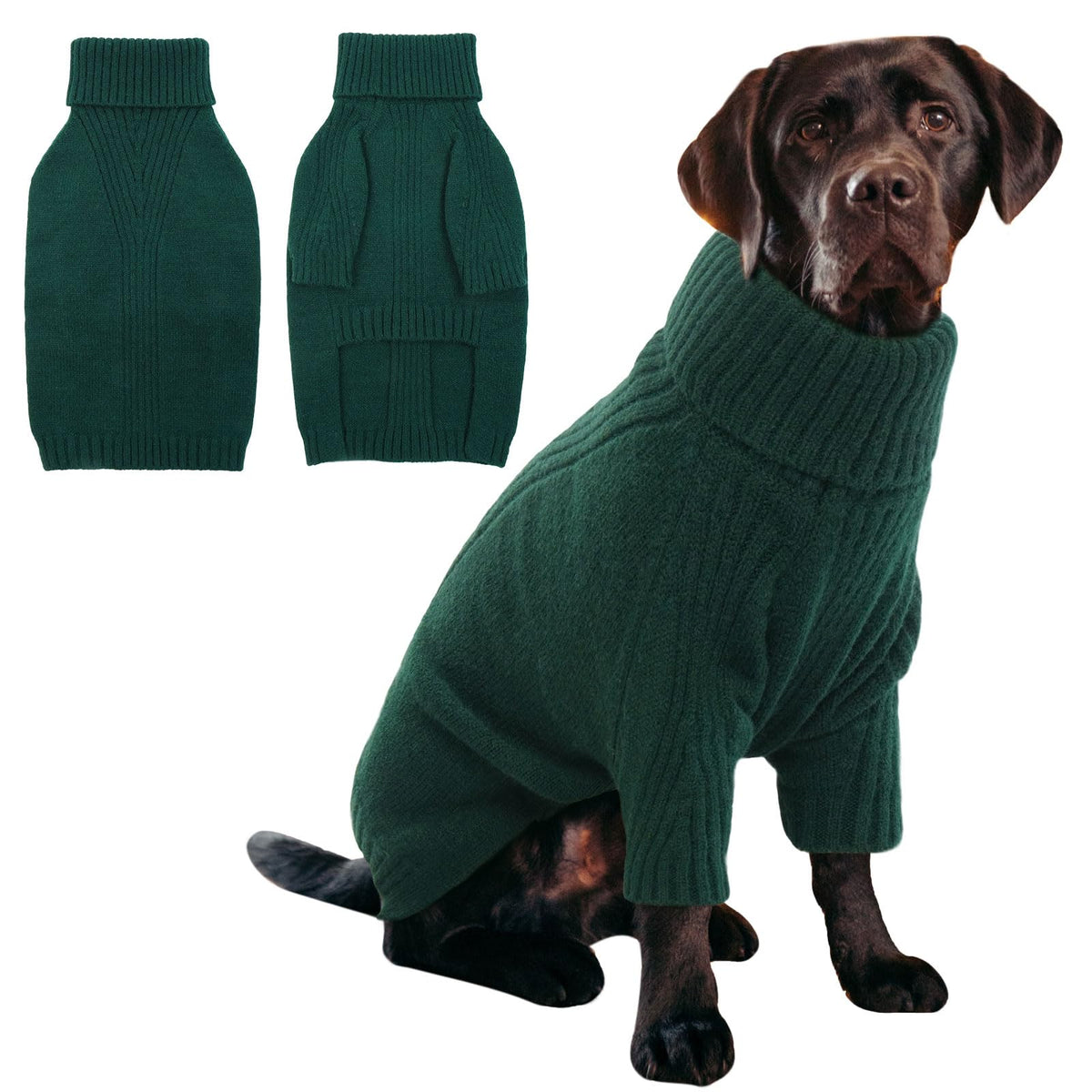 IECOii XXL dog sweater green front view for warm winter walks