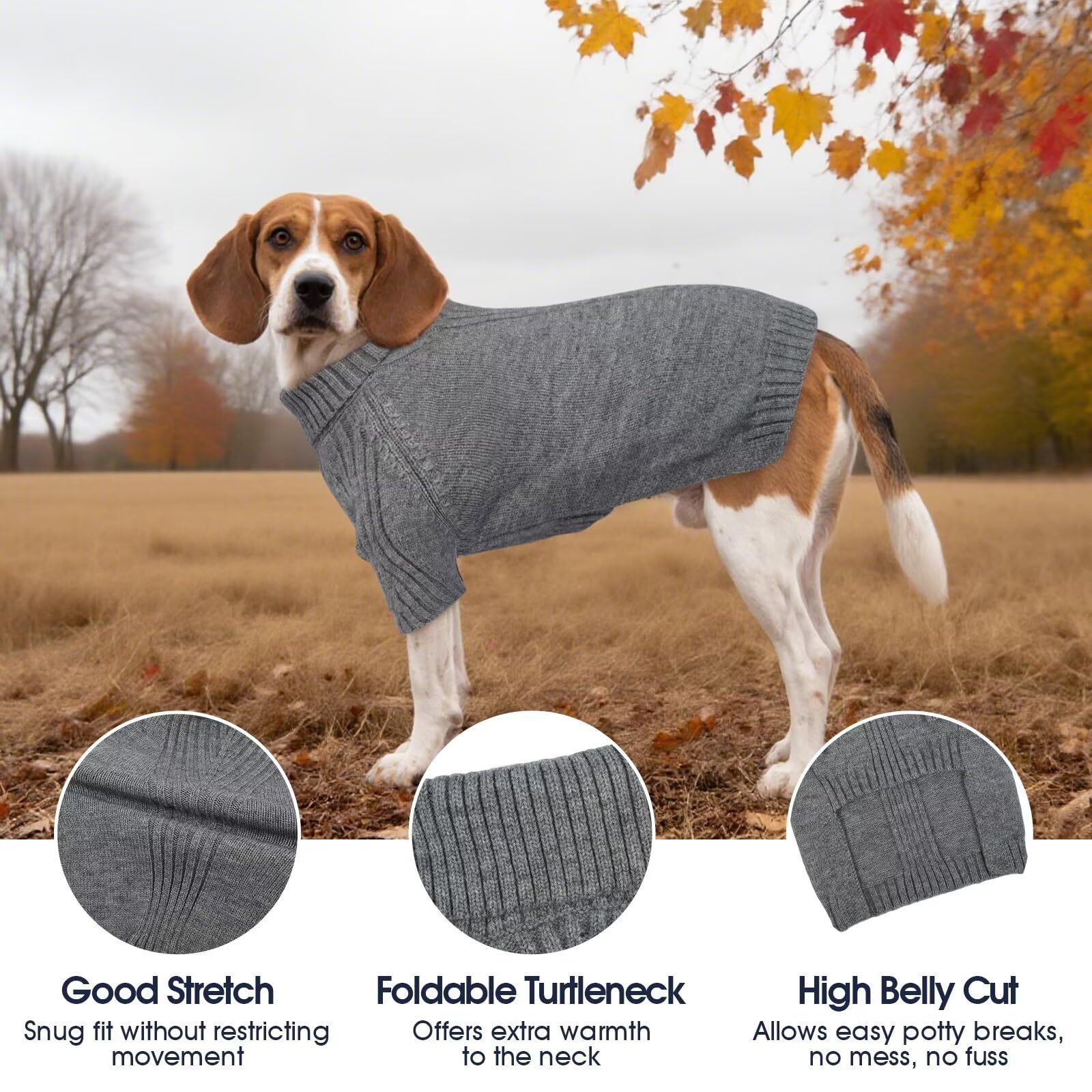 IECOii XXL dog sweater neck 18-5 inches with cozy turtleneck warmth