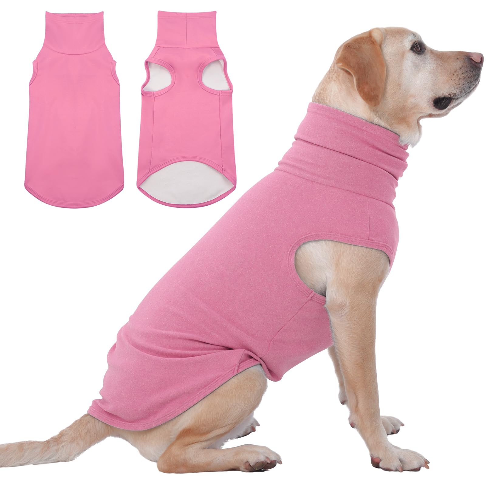 IECOii XXL dog sweater pink front view highlights a warm fleece vest for large dogs' chilly walks.