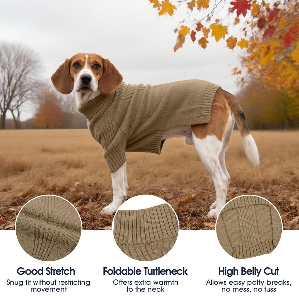 IECOii XXL dog sweater turtleneck closeup emphasizes snug neck warmth for outdoor walks.