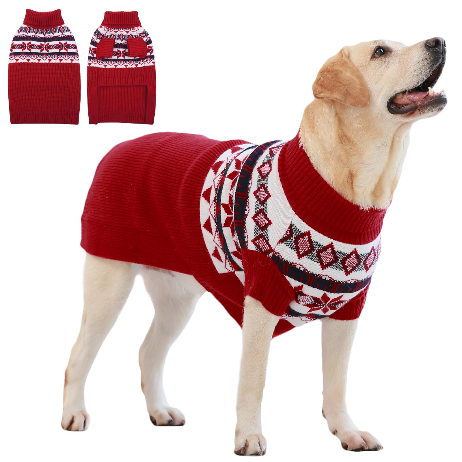 IECOii XXXL dog sweater front view showing cozy red knit warmth for large breeds