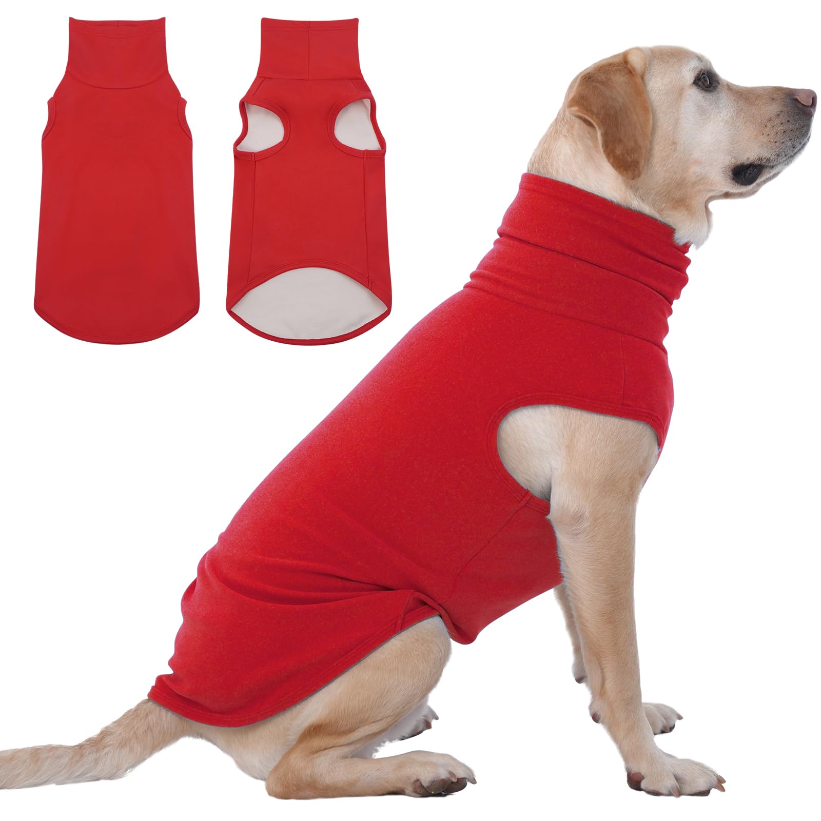 IECOii XXXL dog sweater red turtleneck close-up highlights cozy warmth for winter walks.