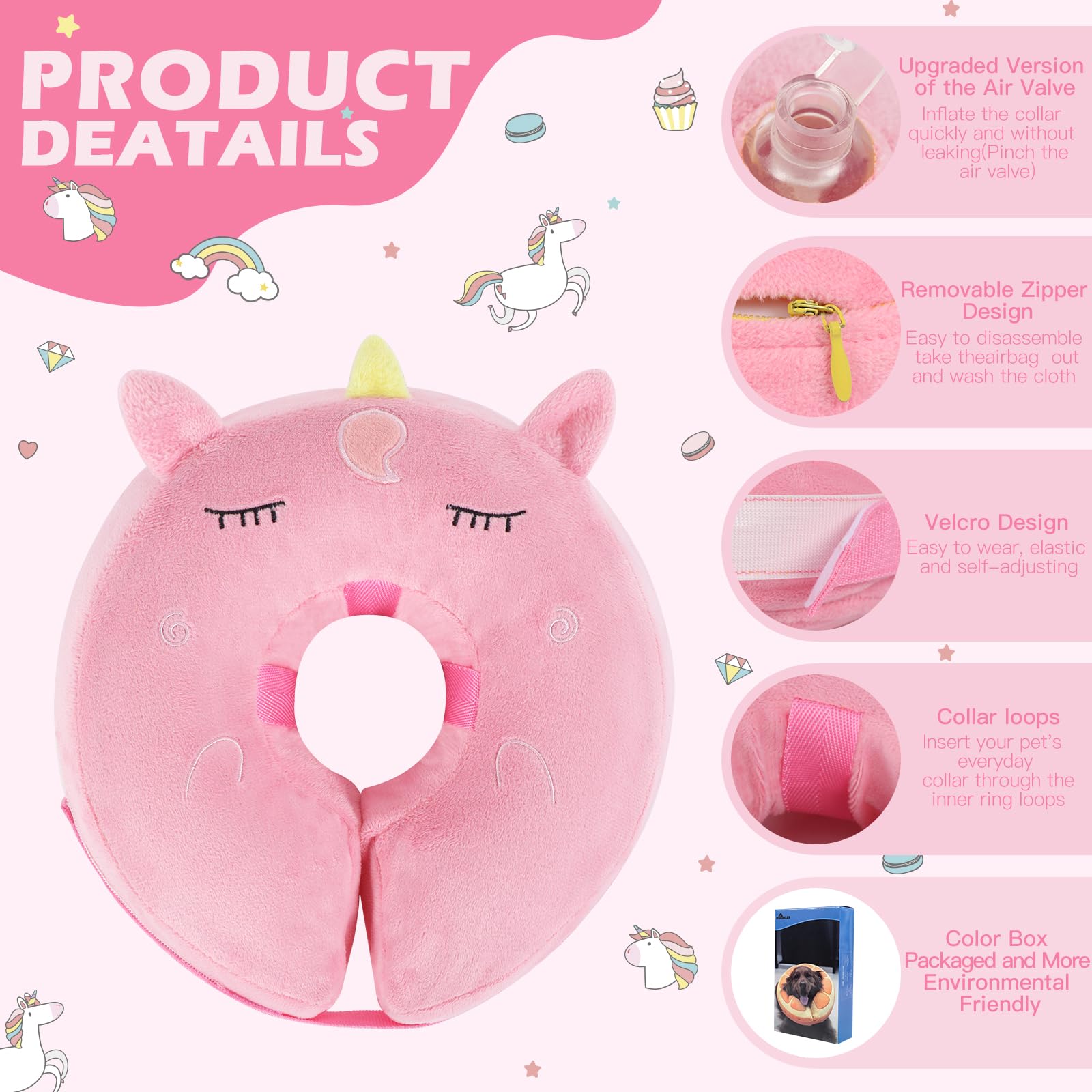 IEUUMLER inflatable collar comfortable lining image shows cozy wear and pet comfort.