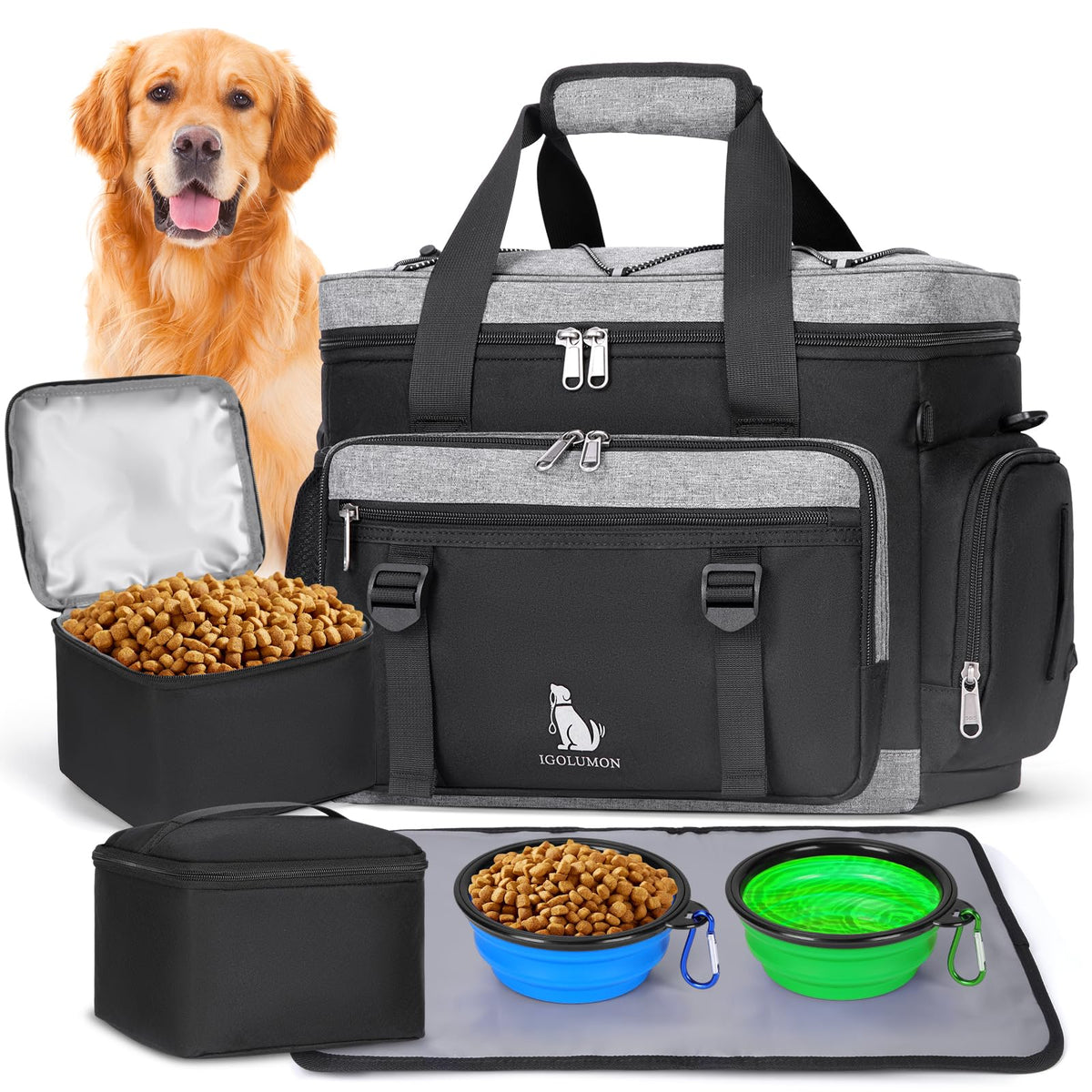 IGOLUMON dog travel bag large capacity keeps gear neatly organized for weekend trips and travel