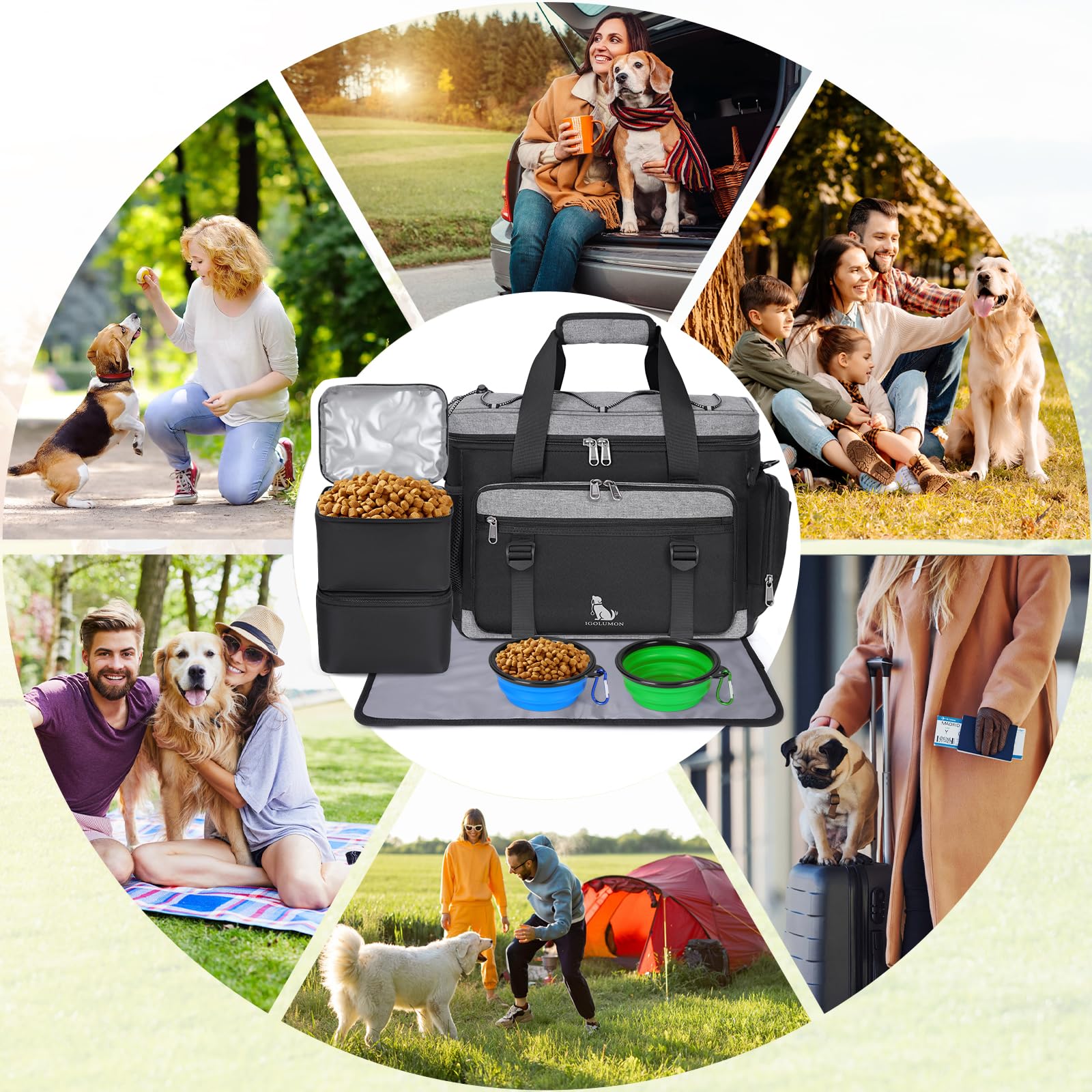 IGOLUMON pet travel accessories design supports easy handling with handle, strap, and luggage compatibility