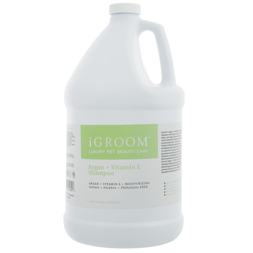 igroom argan + vitamin e dog shampoo bottle highlighting nourishment for coat and skin health