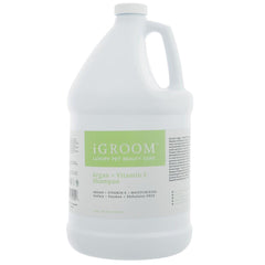 igroom argan + vitamin e dog shampoo bottle highlighting nourishment for coat and skin health