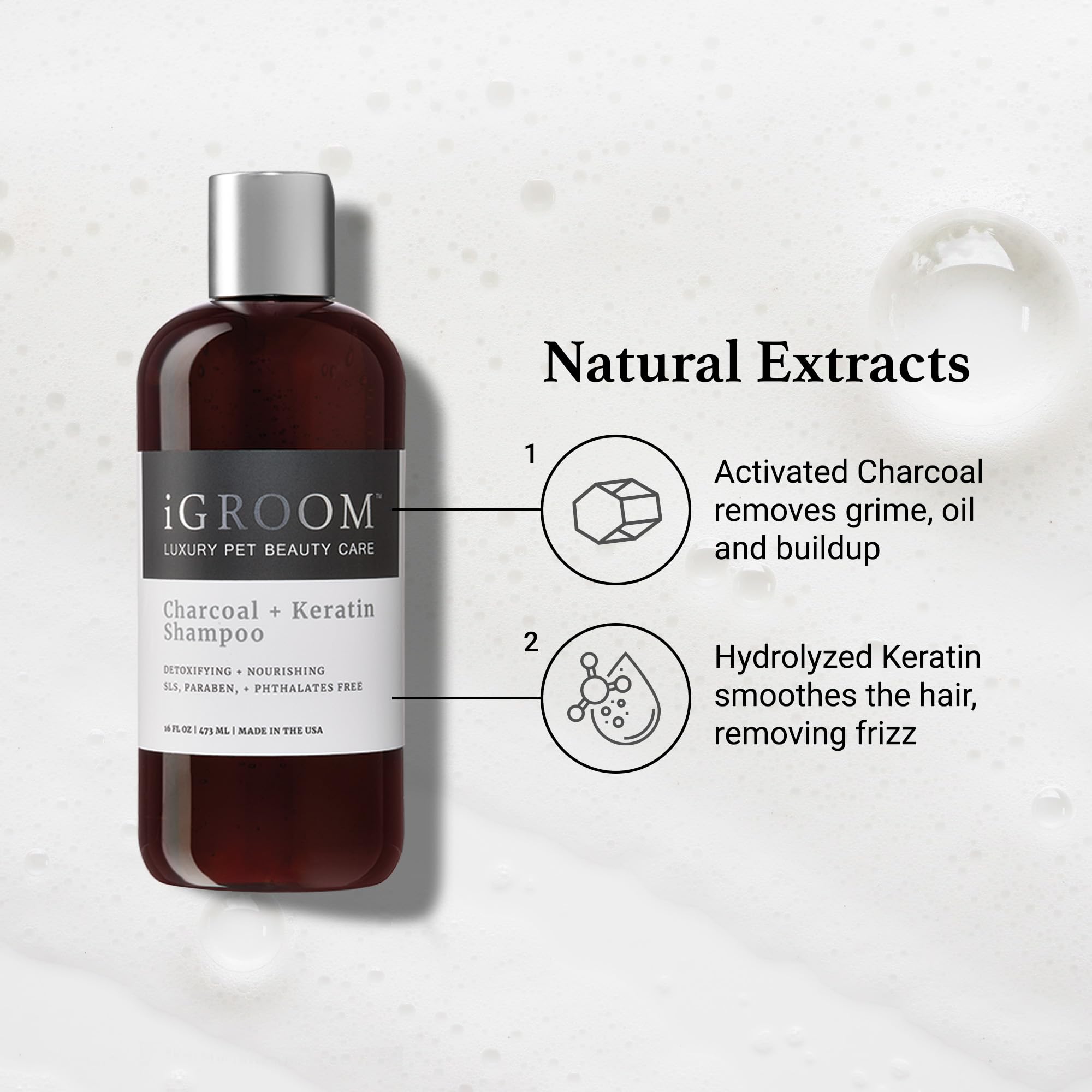 iGroom Detoxifying foamy lather closeup demonstrates deep cleansing for curly-coated breeds.