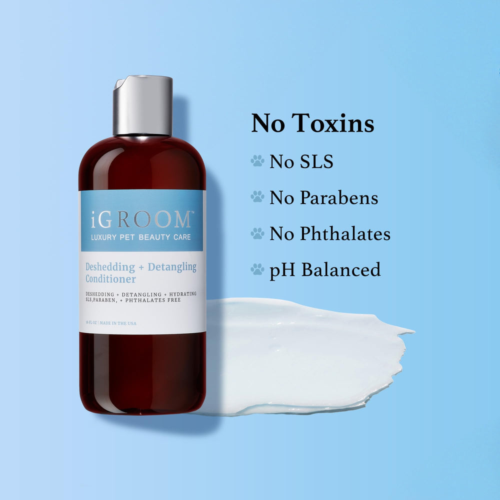 iGroom Luxury Pet Care applied during brushing shows detangling progress.