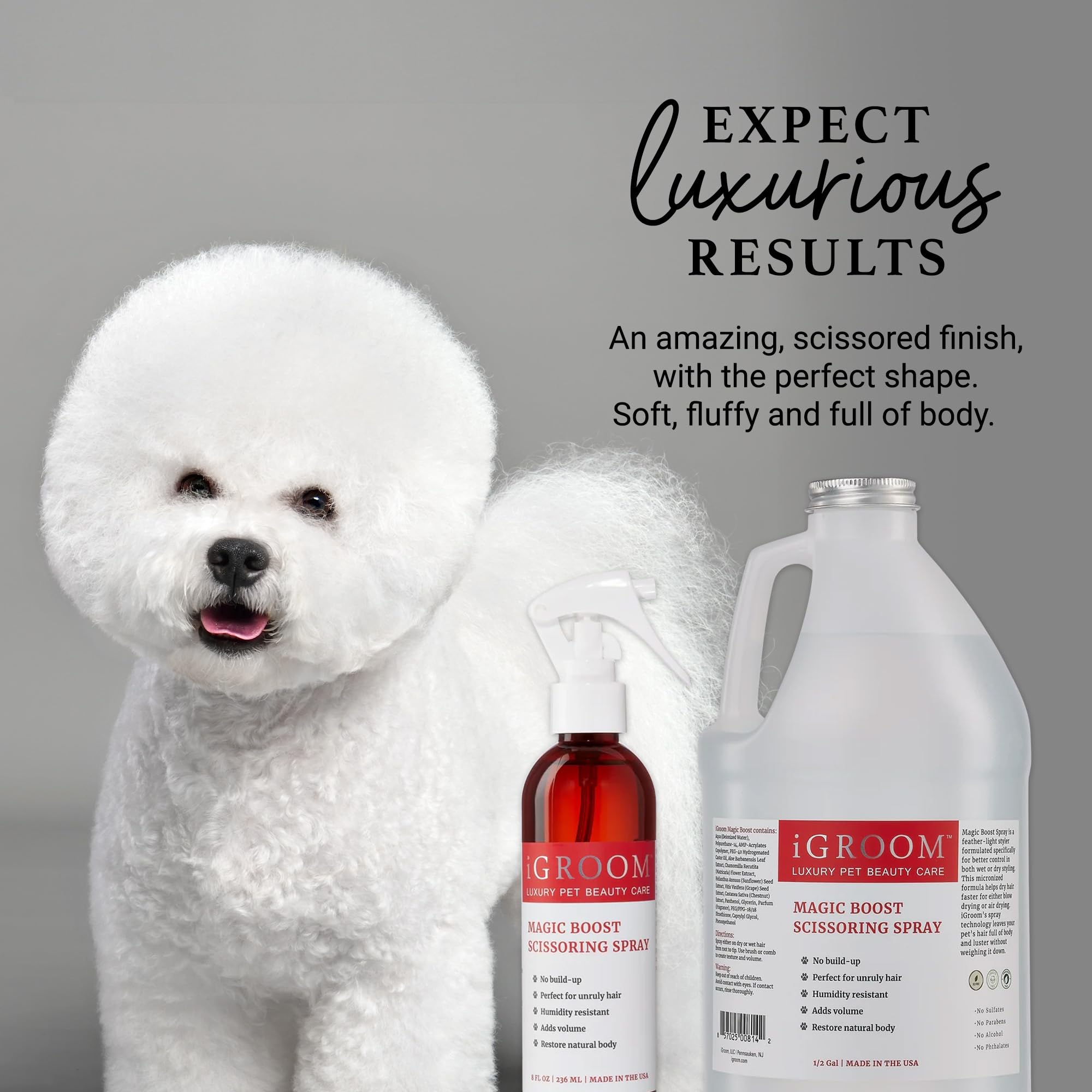 iGroom Magic Boost on a fluffy puppy coat demonstrating added volume.