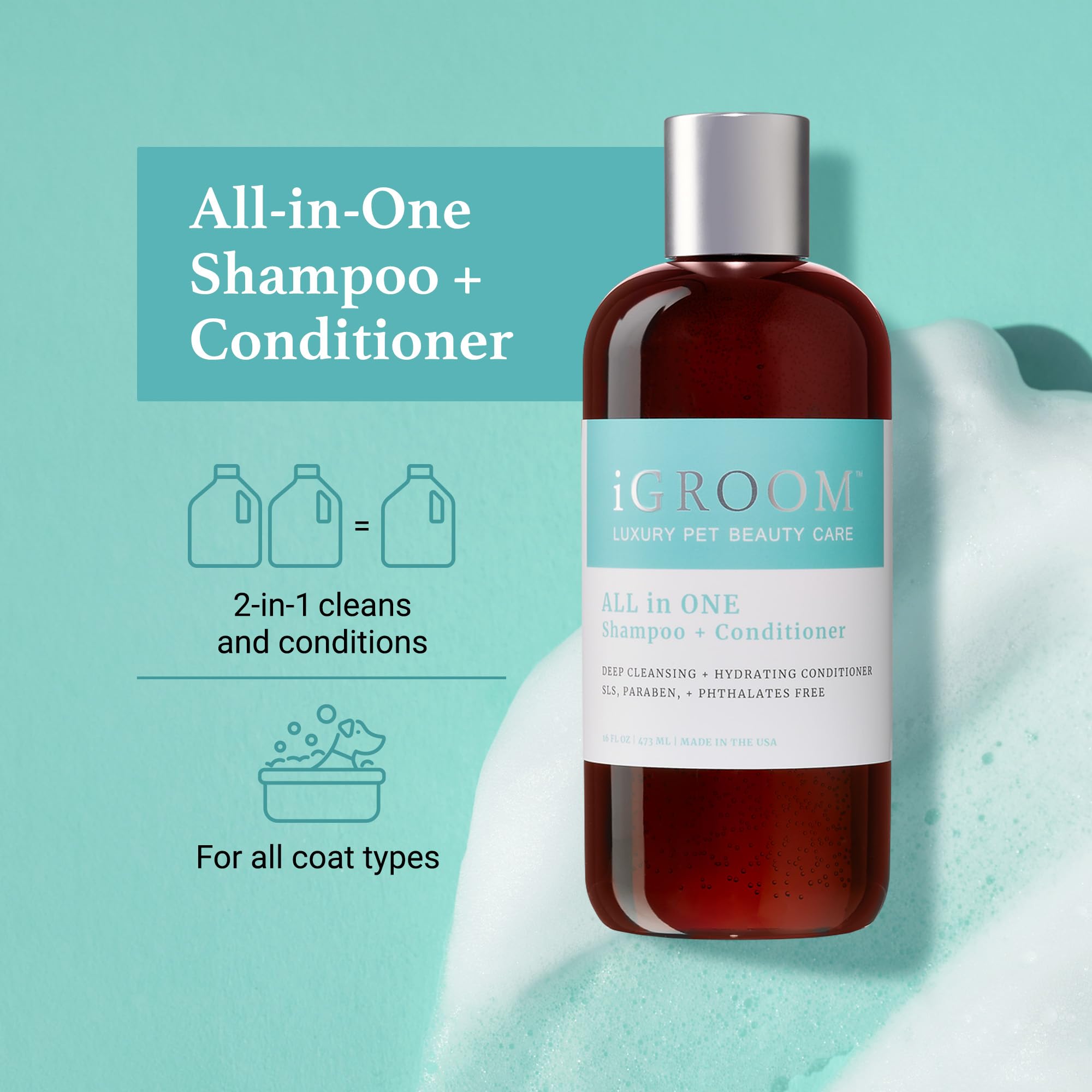 iGroom shampoo conditioner foam demonstrates easy bath experience and rinsing