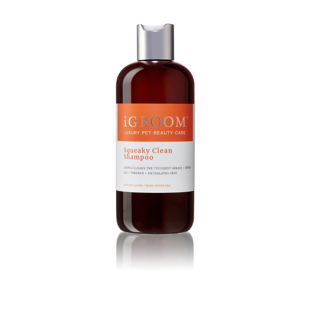 iGroom Squeaky Clean shampoo bottle for premium pet care and deep cleaning.