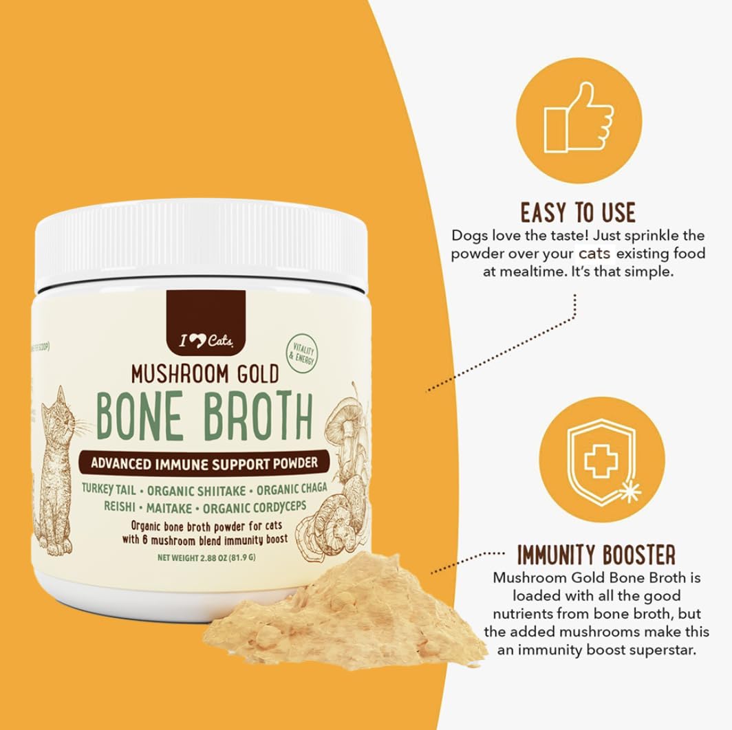iHeartCats bone broth powder dispensing demonstrates easy sprinkle on cat food