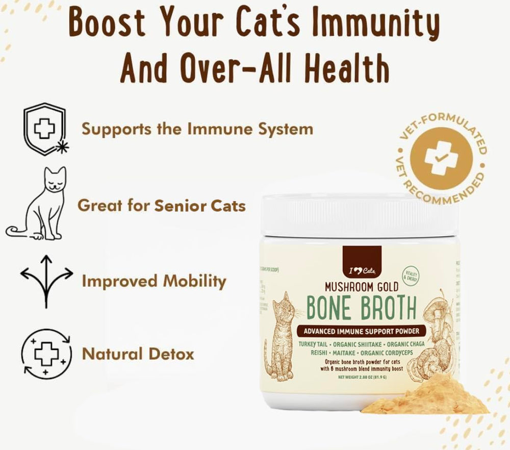 iHeartCats mushroom blend six types emphasizes immune-friendly nutrition
