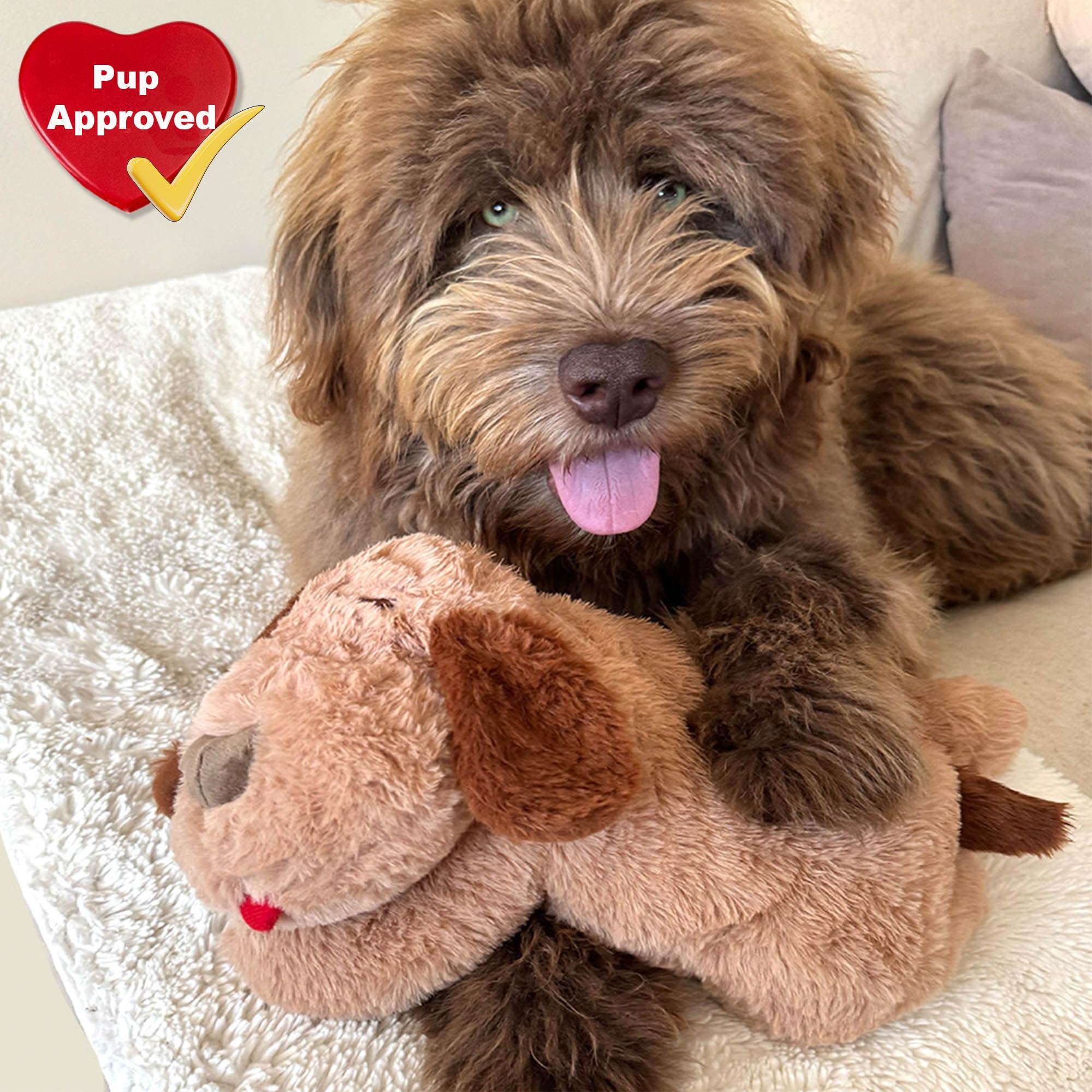 iHeartDogs machine-washable-plush-cover highlights easy cleaning after playful messes.