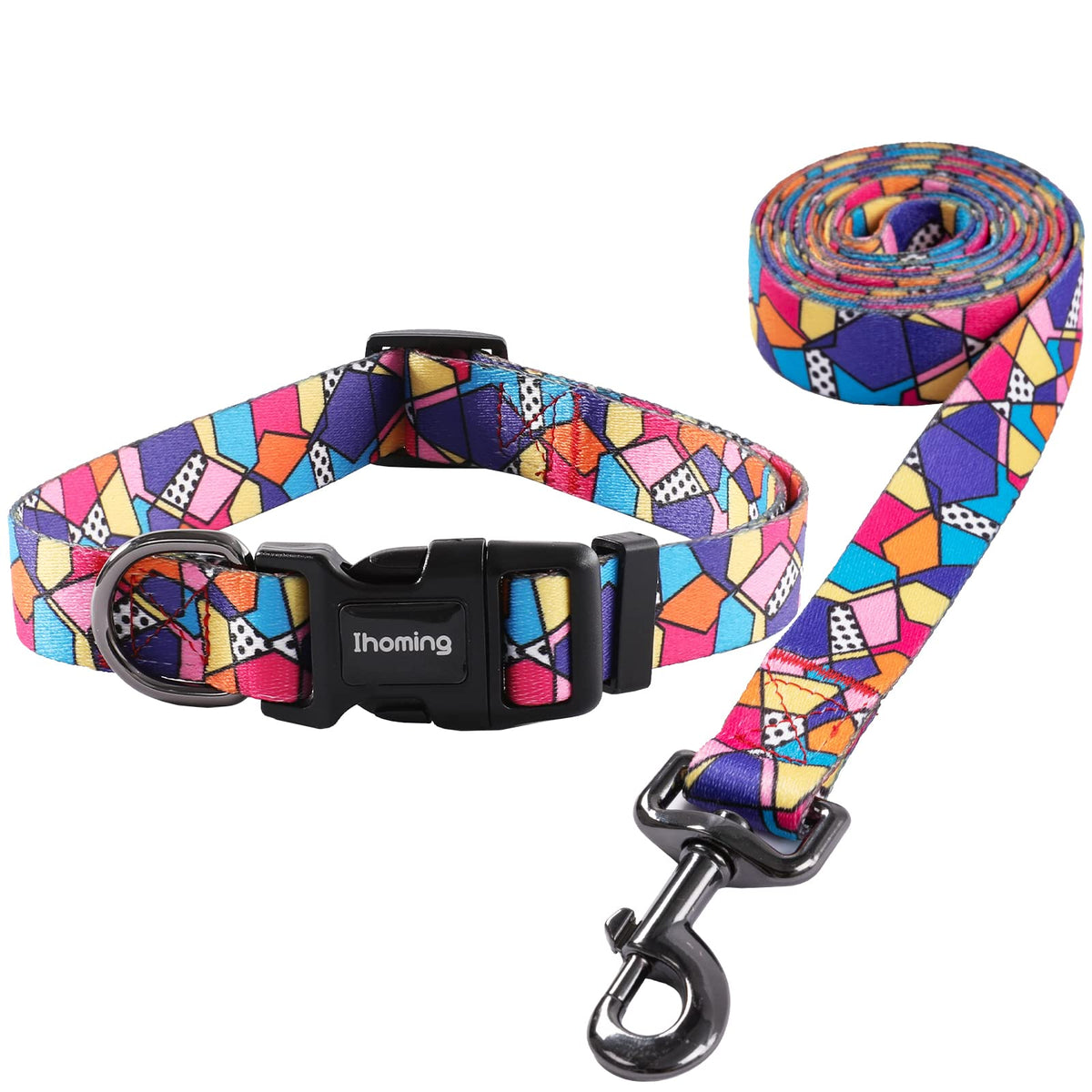 Ihoming dog collar and leash pattern increases visibility during daily walks.