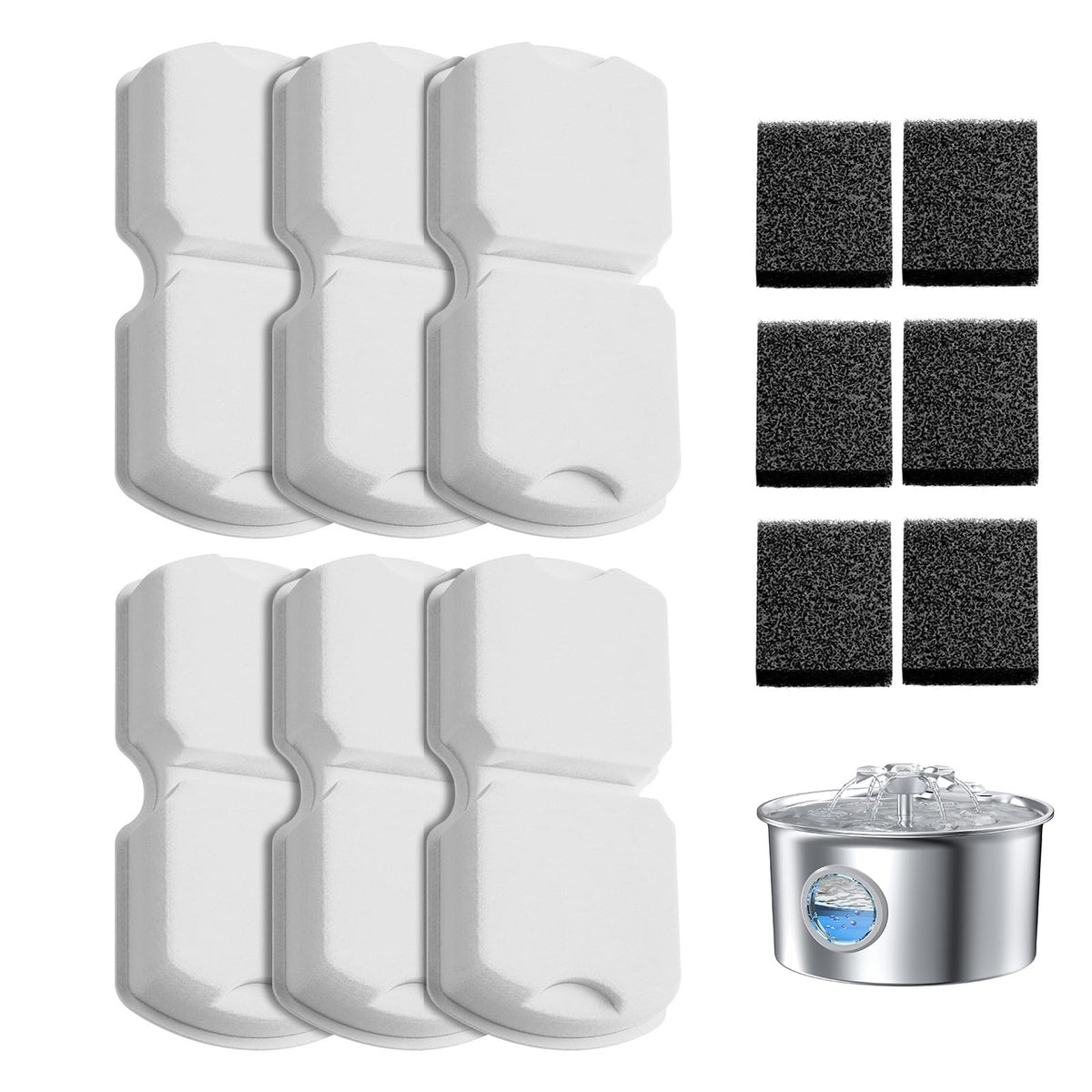 IHOUONE cat fountain filter pack with carbon and foam for clean hydration