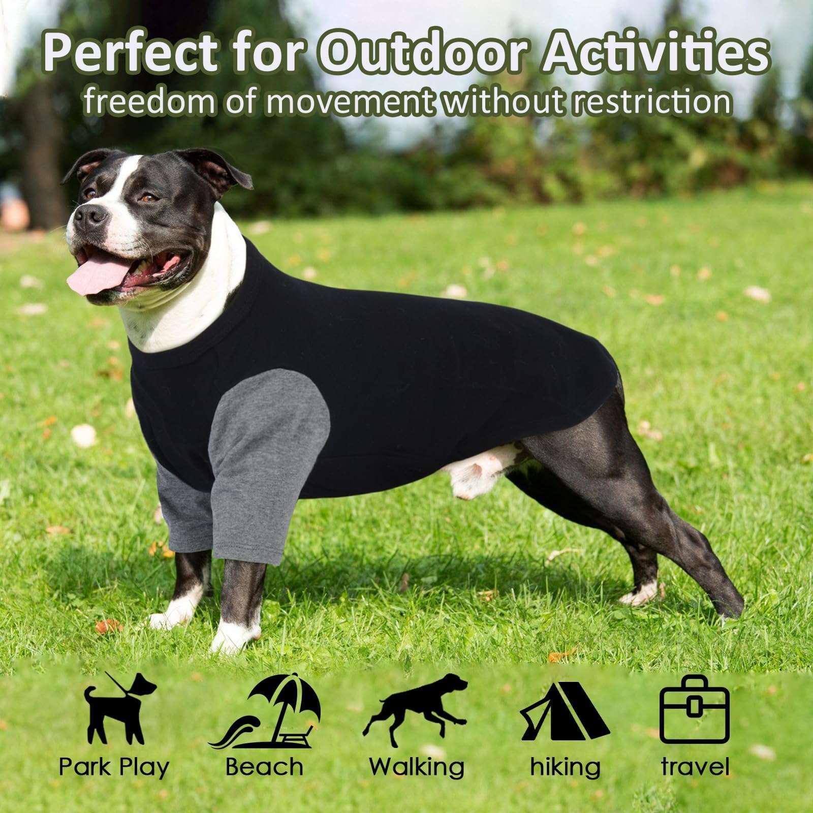 IKIPUKO 2 Pack Dog Shirt gray-black back view highlighting range of motion.