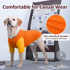 IKIPUKO dog shirt medium orange back view emphasizes snug fit for sensitive skin dogs.