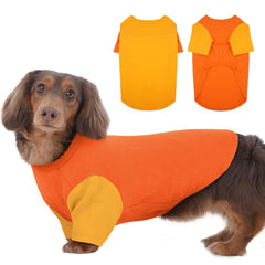 IKIPUKO dog shirt medium orange front view shows breathable fabric for comfortable outdoor wear.