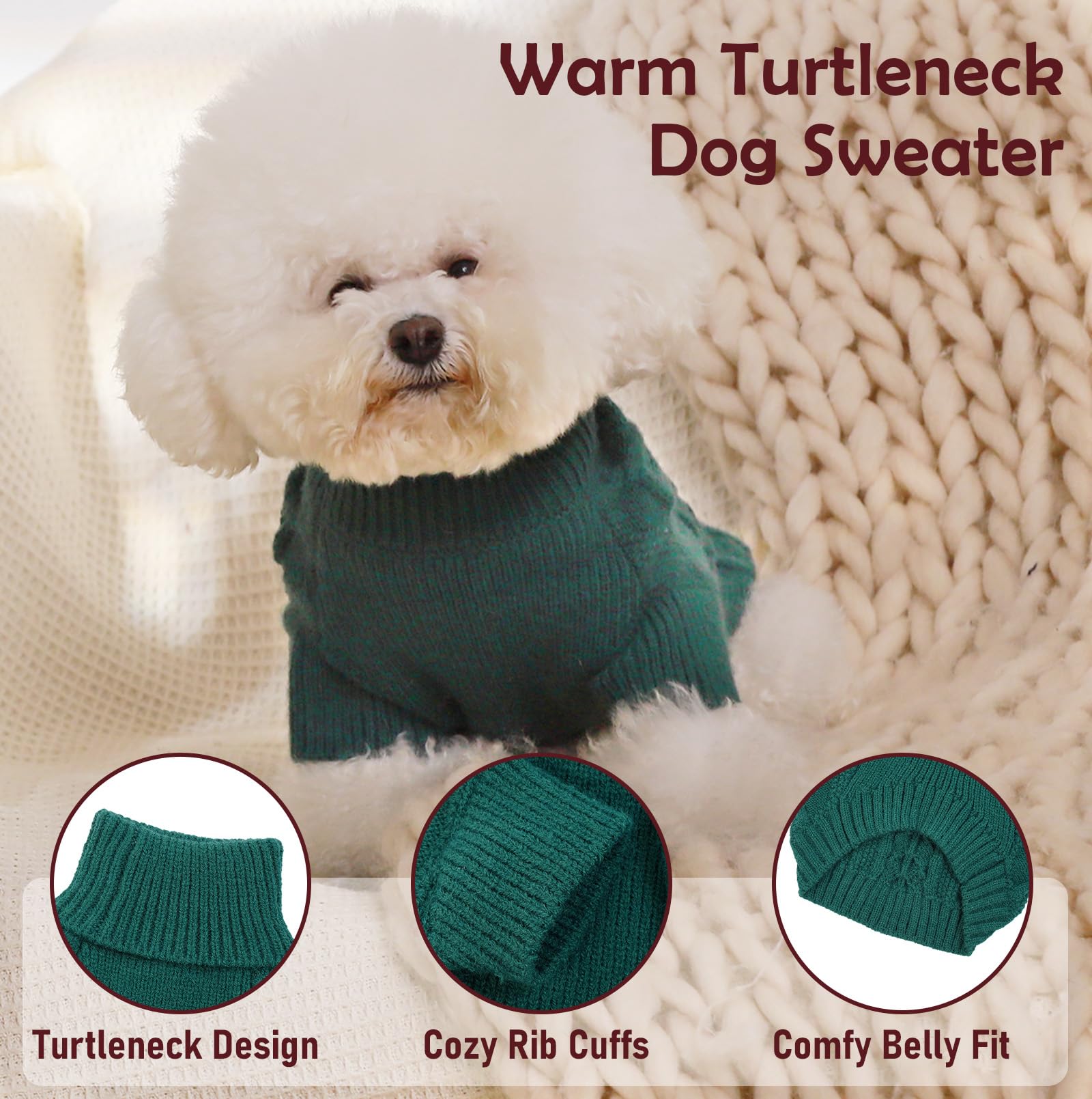 IKIPUKO dog sweater back shows convenient leash hole for walks.
