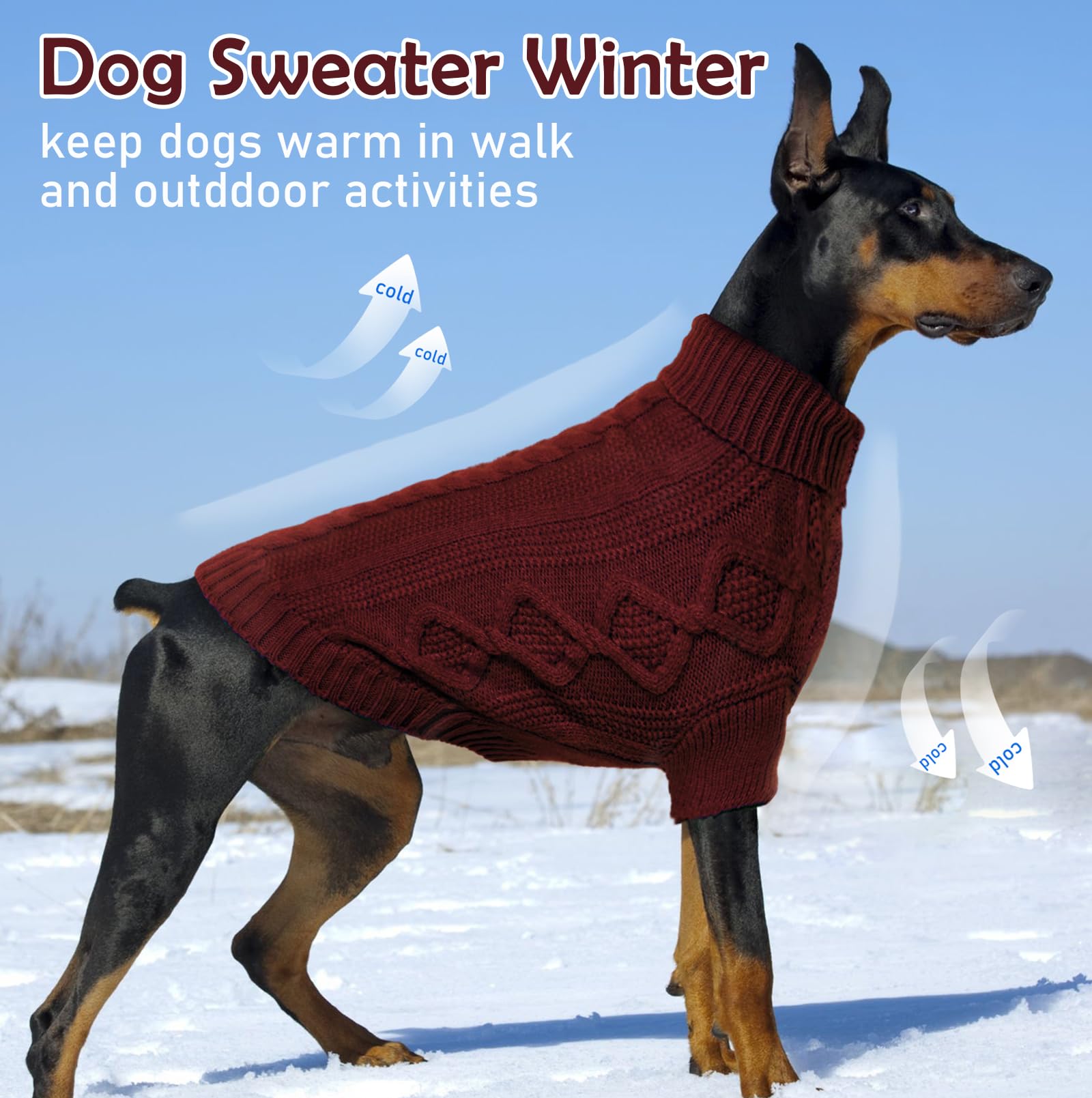 IKIPUKO model wearing red sweater demonstrates versatile holiday style for medium dogs.