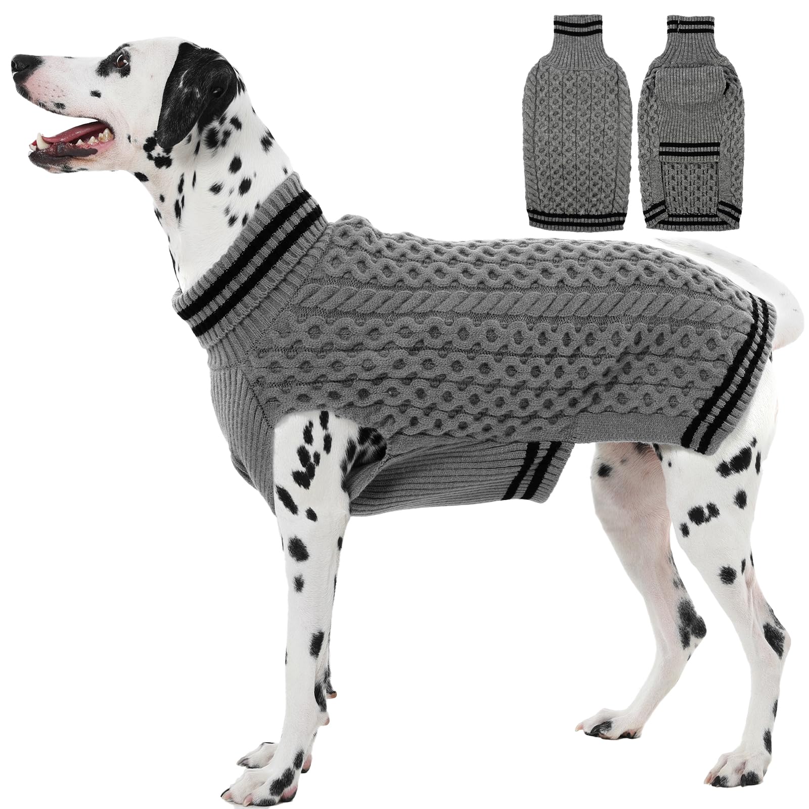 IKIPUKO dog sweater XL grey front view shows cozy warmth for cold walks.