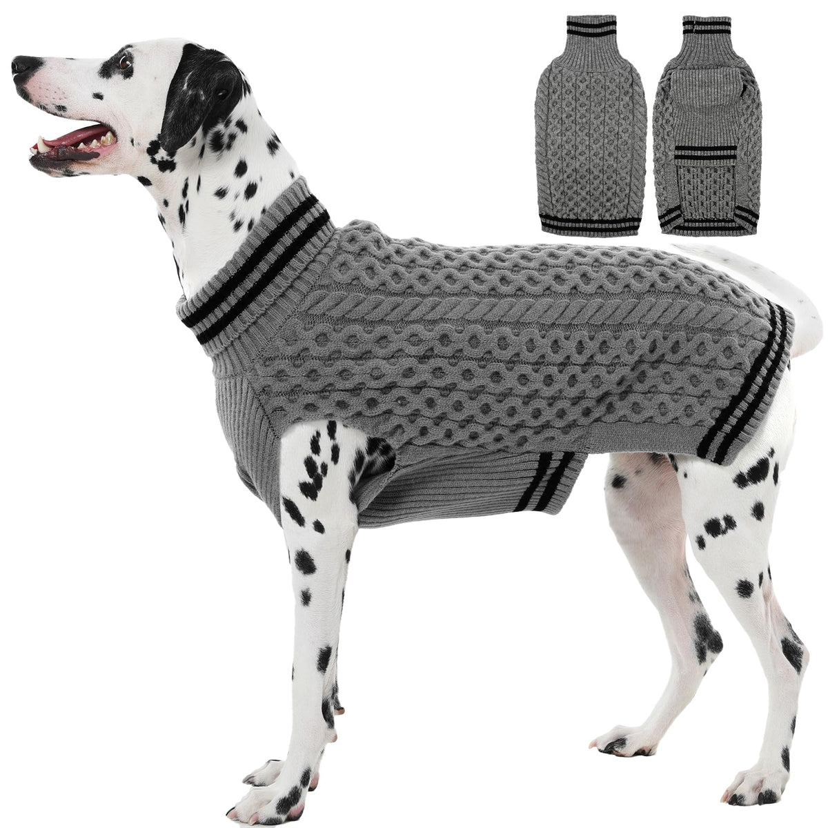 IKIPUKO dog sweater XL grey front view shows cozy warmth for cold walks.
