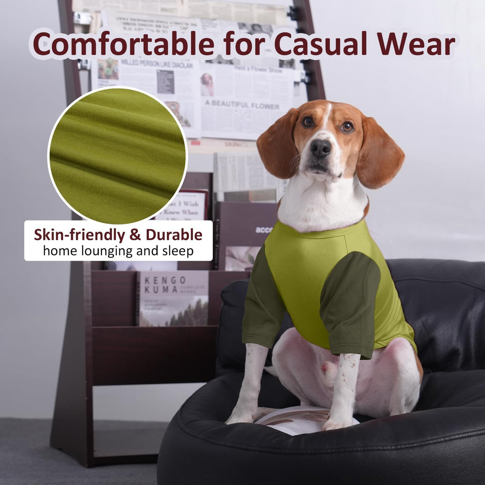 IKIPUKO 2-pack green dog t-shirt side view demonstrates fit and ease during walks