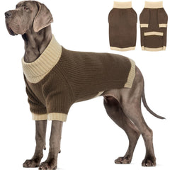 IKIPUKO extra-large dog sweater brown front view for warm outdoor walks