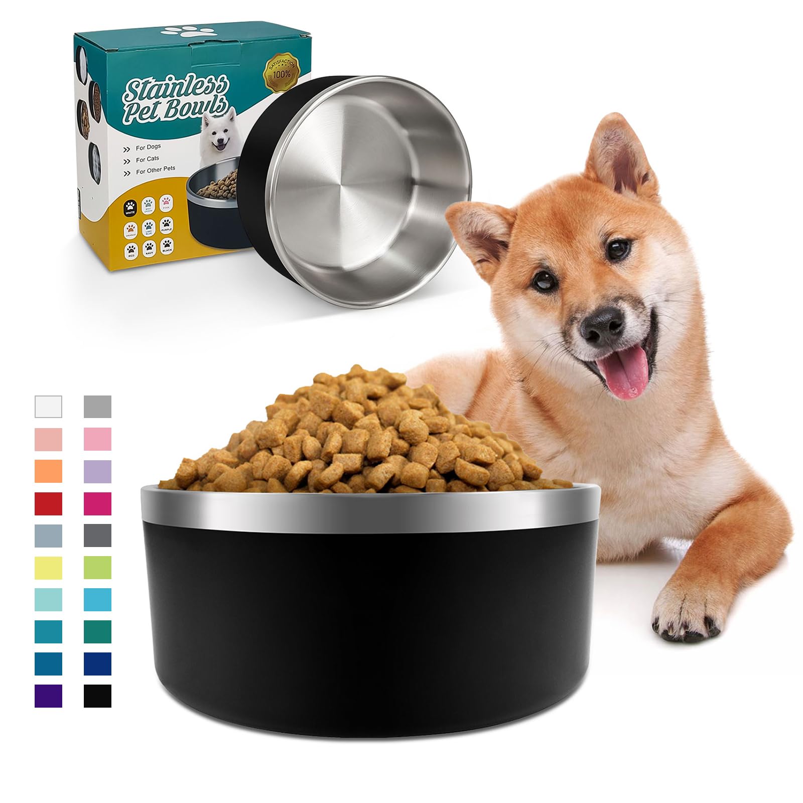 ikitchen 64oz stainless steel insulated dog bowl with durable double-wall keeps meals stable.
