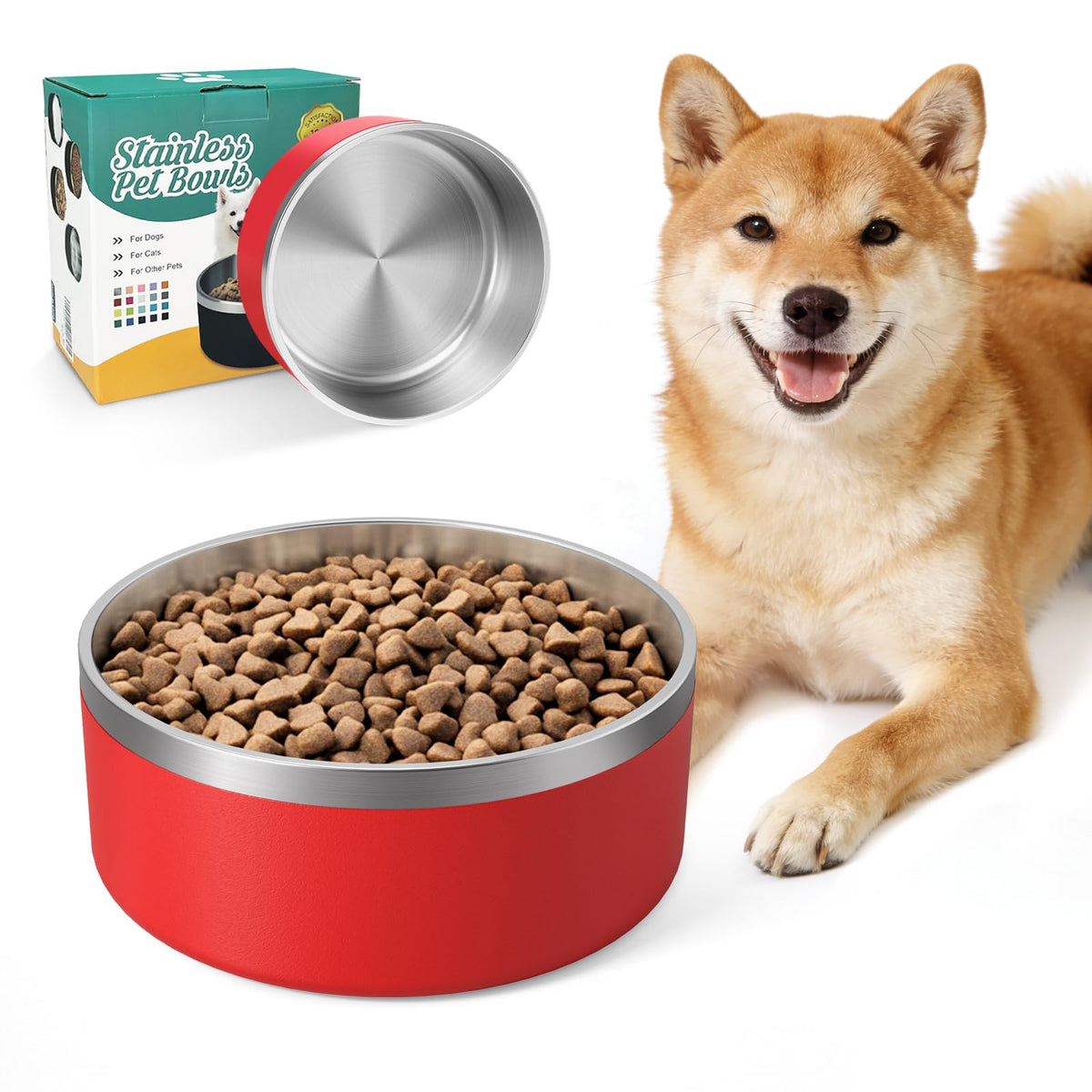 IKITCHEN dog bowl insulated 64oz with red finish maintains meal temperature and freshness