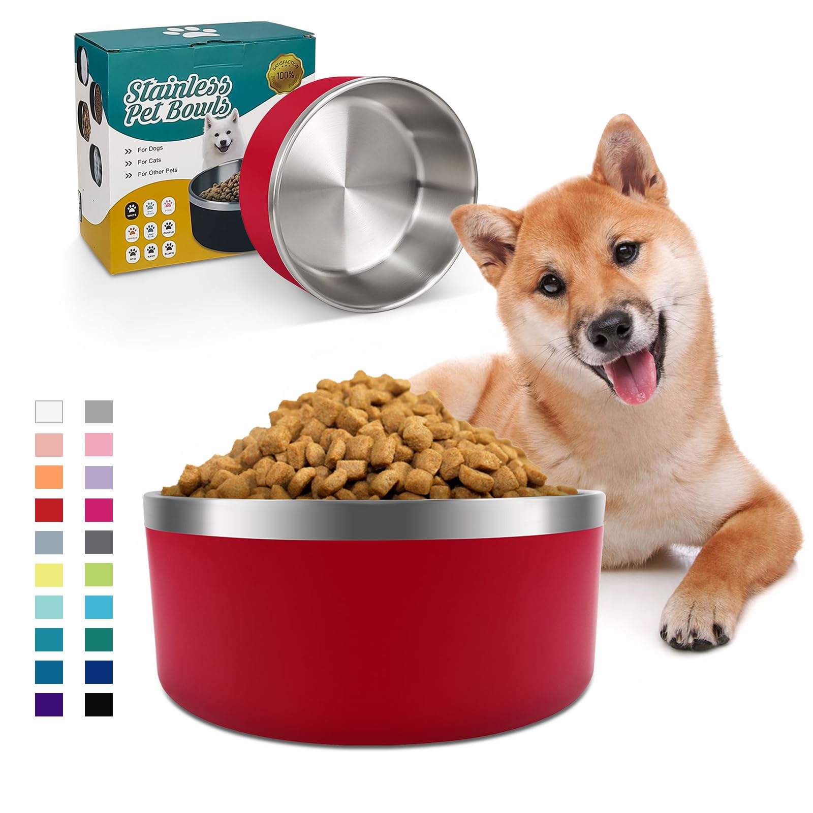 ikitchen dog bowl insulated double-wall red keeps water cool and meals fresh.