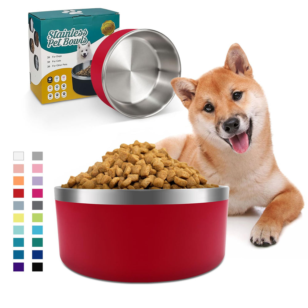 ikitchen dog bowl insulated double-wall red keeps water cool and meals fresh.