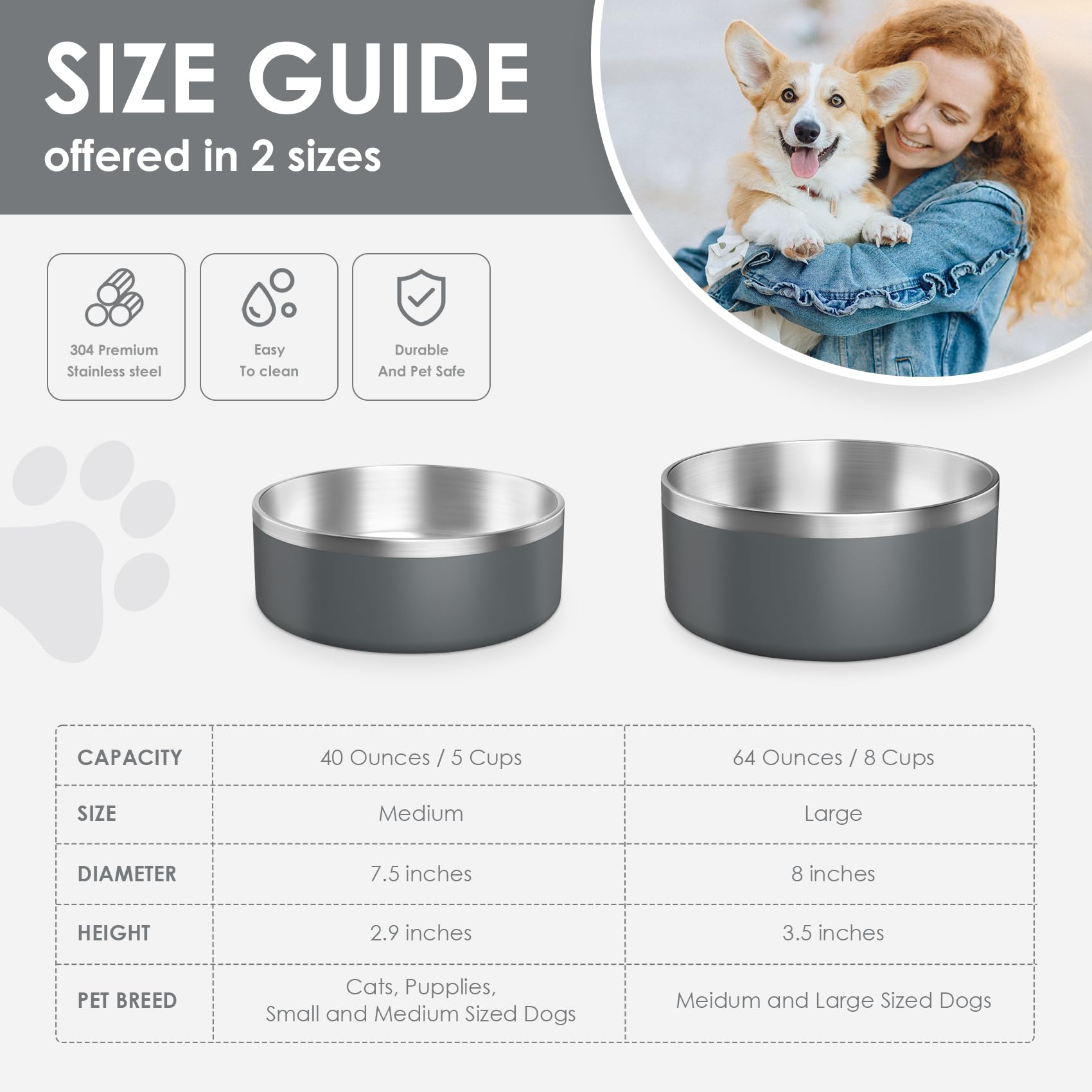 IKITCHEN dog-bowl-mirror-polished-inside provides smooth edge for comfy feeding.
