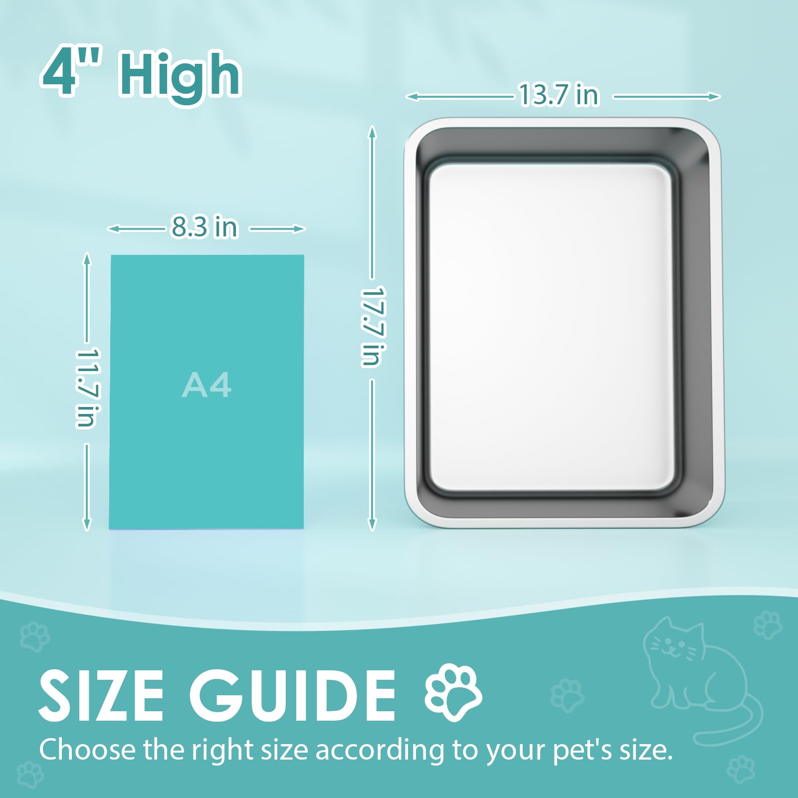 IKITCHEN metal litter pan bottom with rubber feet prevents movement during use.